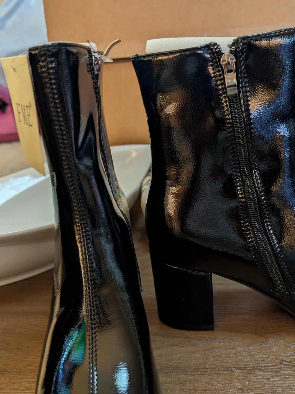 ME Makeover Essentials Shiny Black Patent Ankle Booties with Side Zip